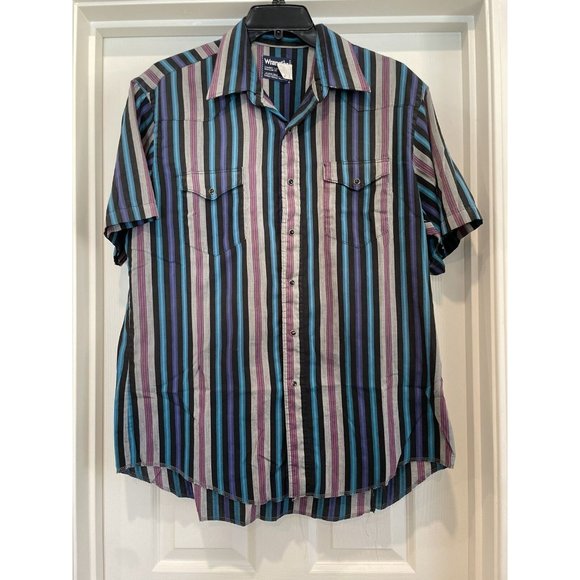 VTG 90’s Wrangler Mens 17 Black Snap Cowboy Cut X-long Tails Stripe USA - Picture 1 of 6